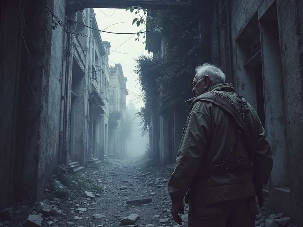 Eerie Decayed Cityscape in Dark Biomechanical Style