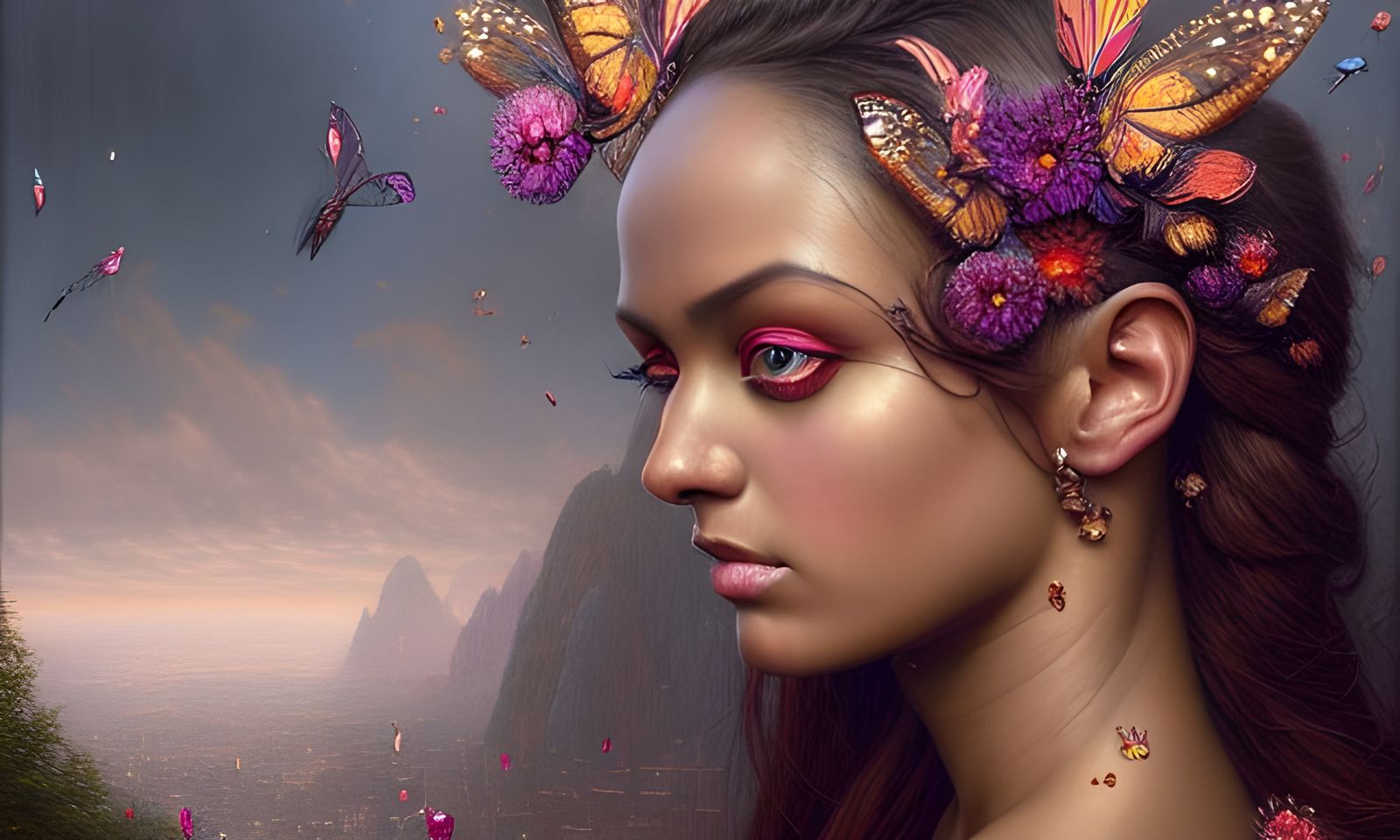 Hyperrealistic Portrait of a Woman Amidst Fairy Dust