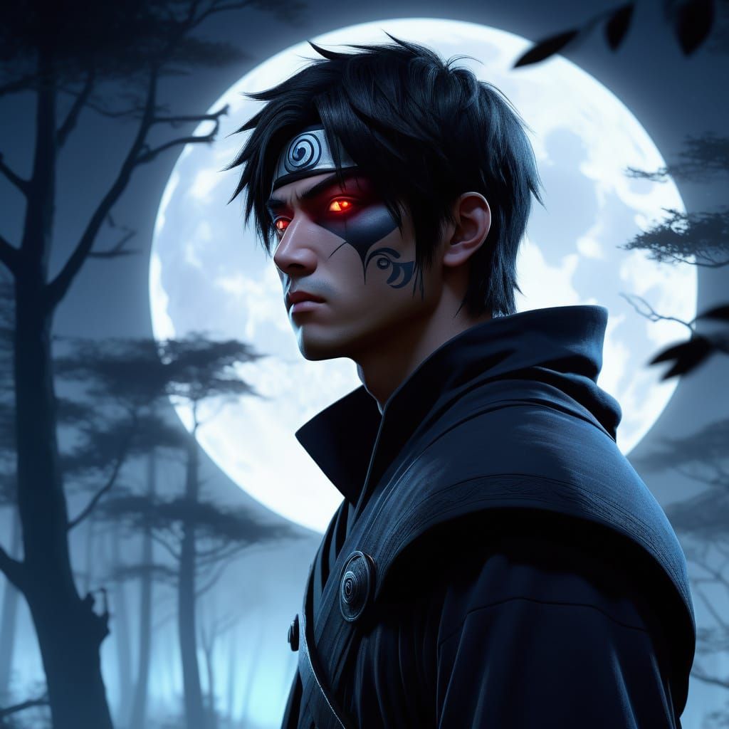 Surreal Anime Portrait of a Young Ninja with Raven Eyes