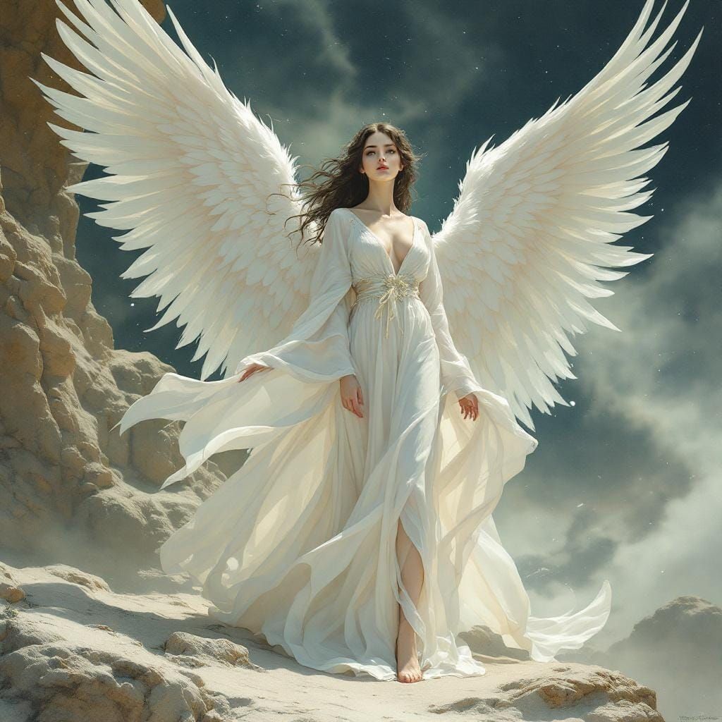 Majestic Angel in Ethereal Landscape