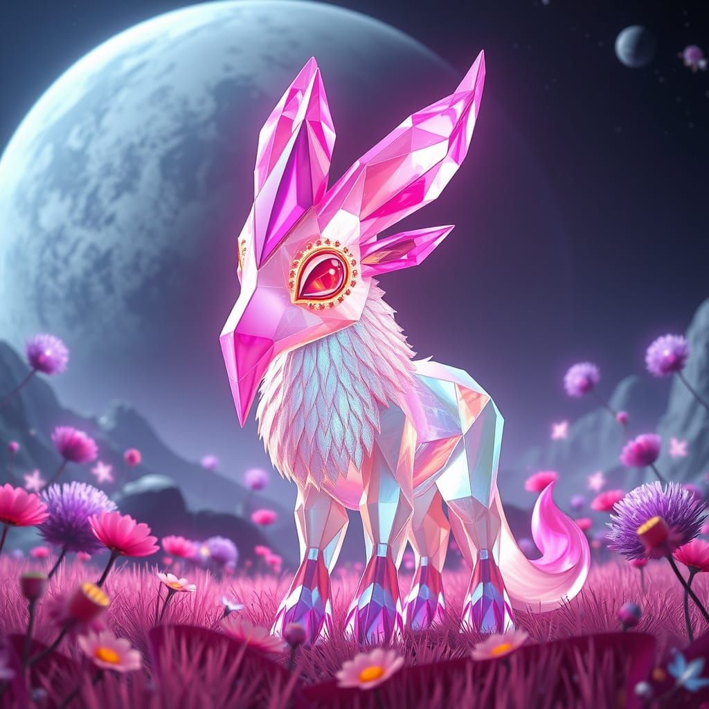 Crystal Foxes on Alien Planet in 3D Anime Style