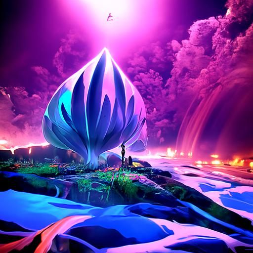 Luminescent Lotus in Astral Waterfall World