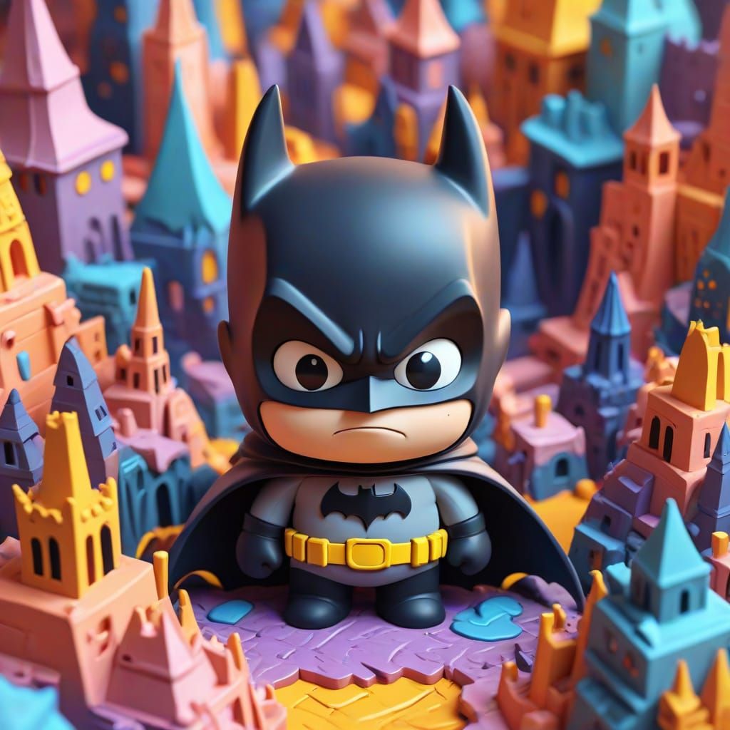 Chibi Batman and Gotham City in Clay Art