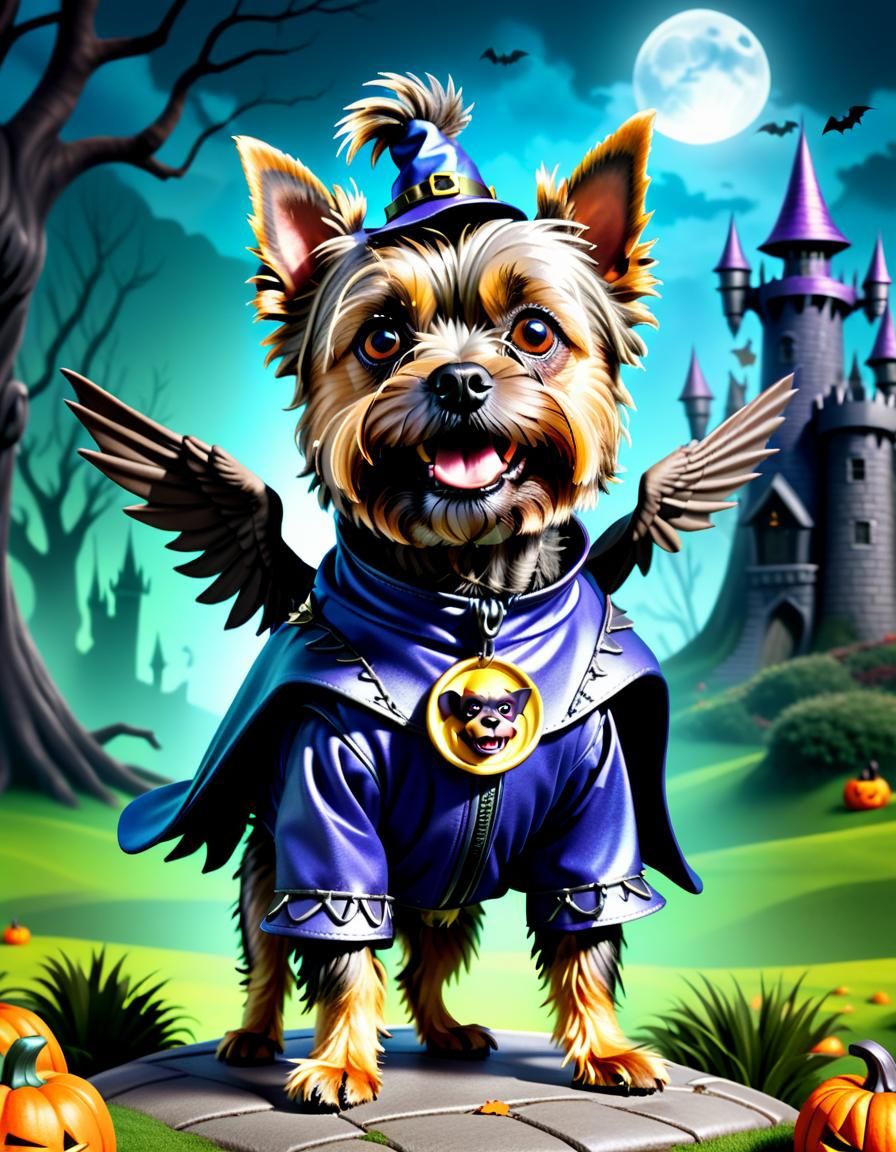 Dog in Flying Monkey Costume from Wizard of Oz