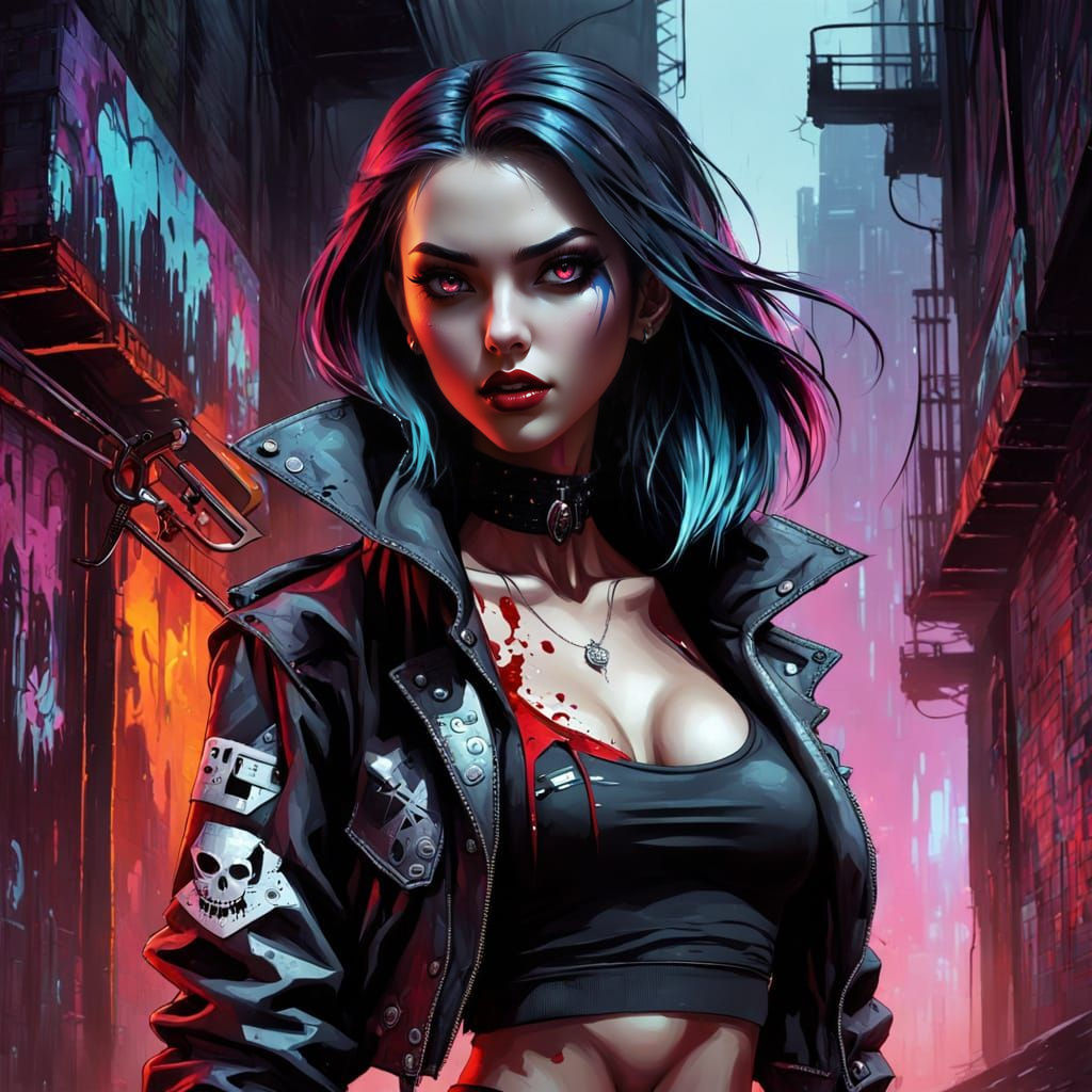Cyberpunk Vampire in Neon Alley