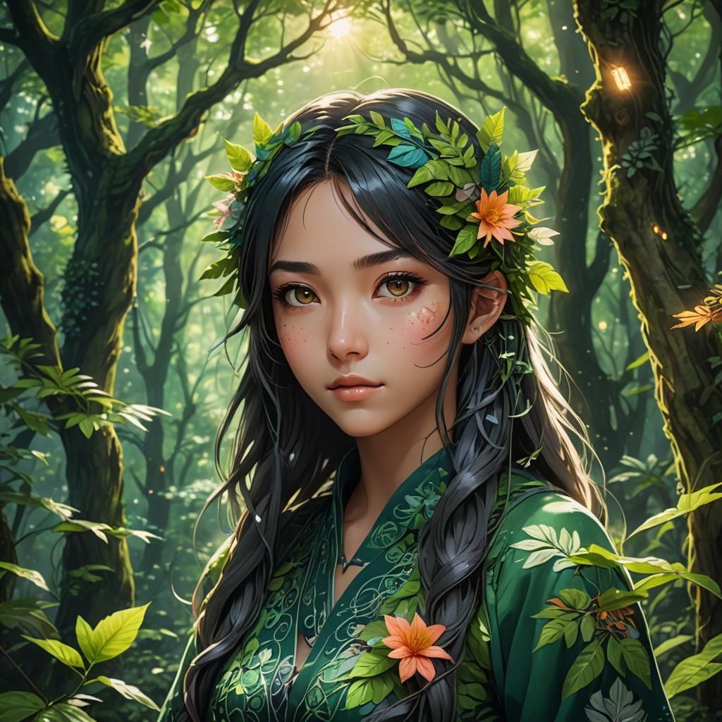 Anime Portrait of Xochitl Girl in Mystical Forest
