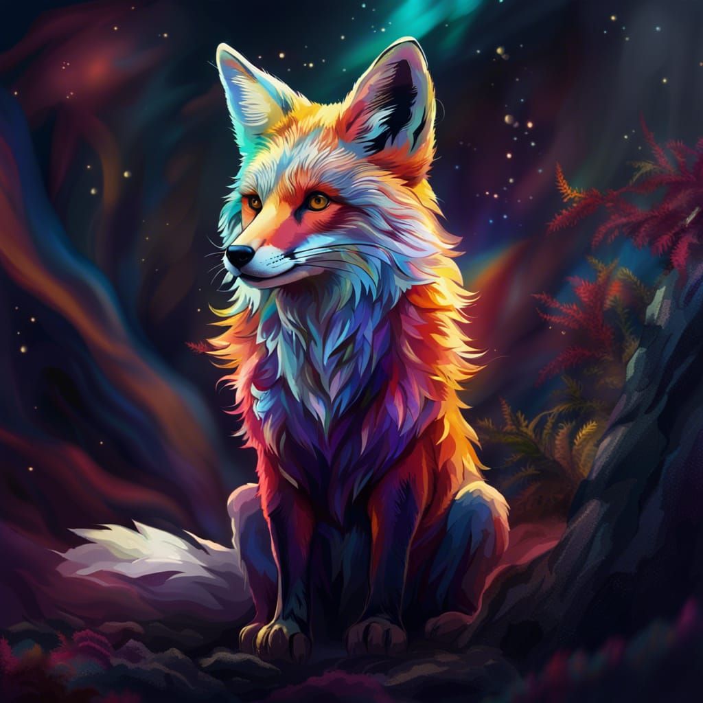 Cosmic Fox: Holographic Digital Art by Amaringo
