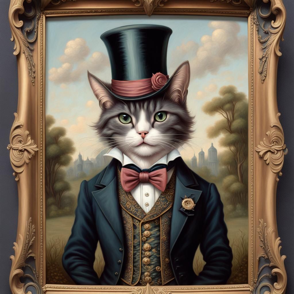 Victorian Cat Portrait with Top Hat and Monocle