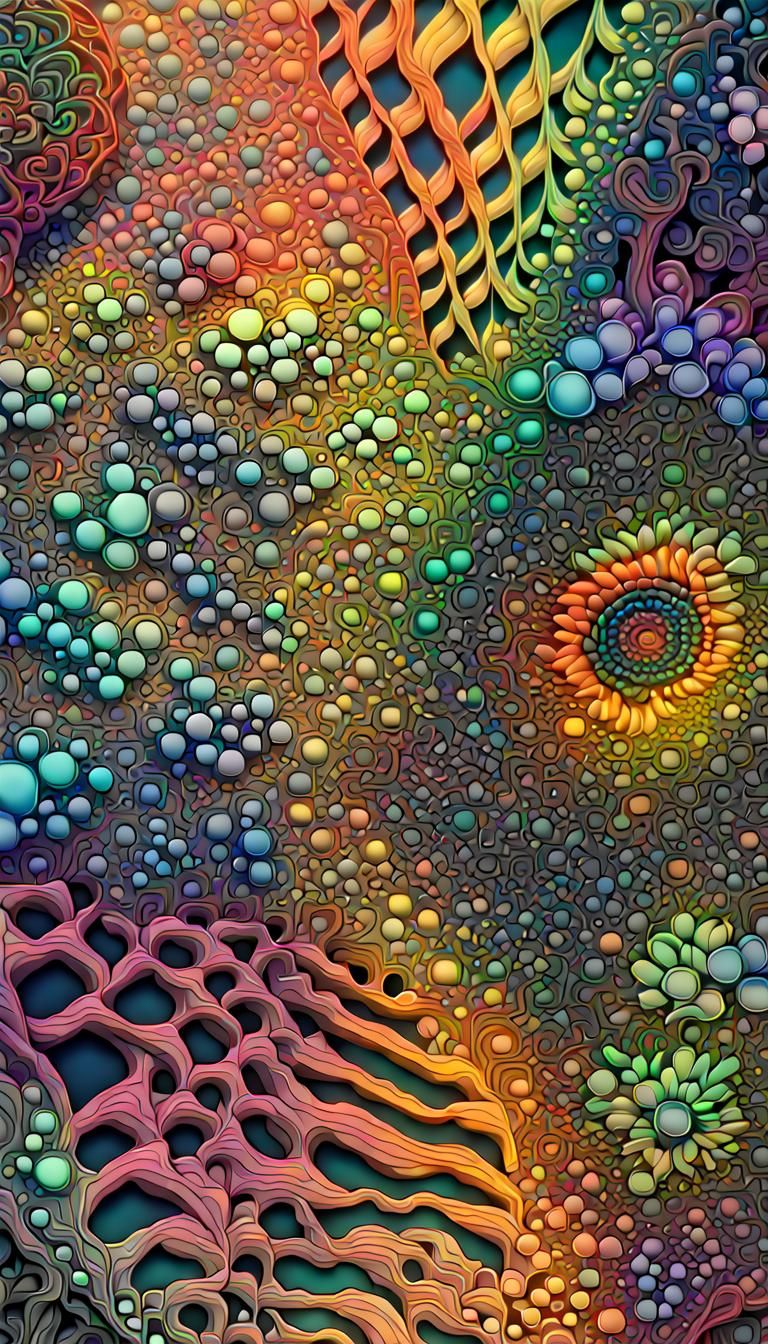 Iridescent Zentangle Masterpiece with 3D Effects and Rainbow...