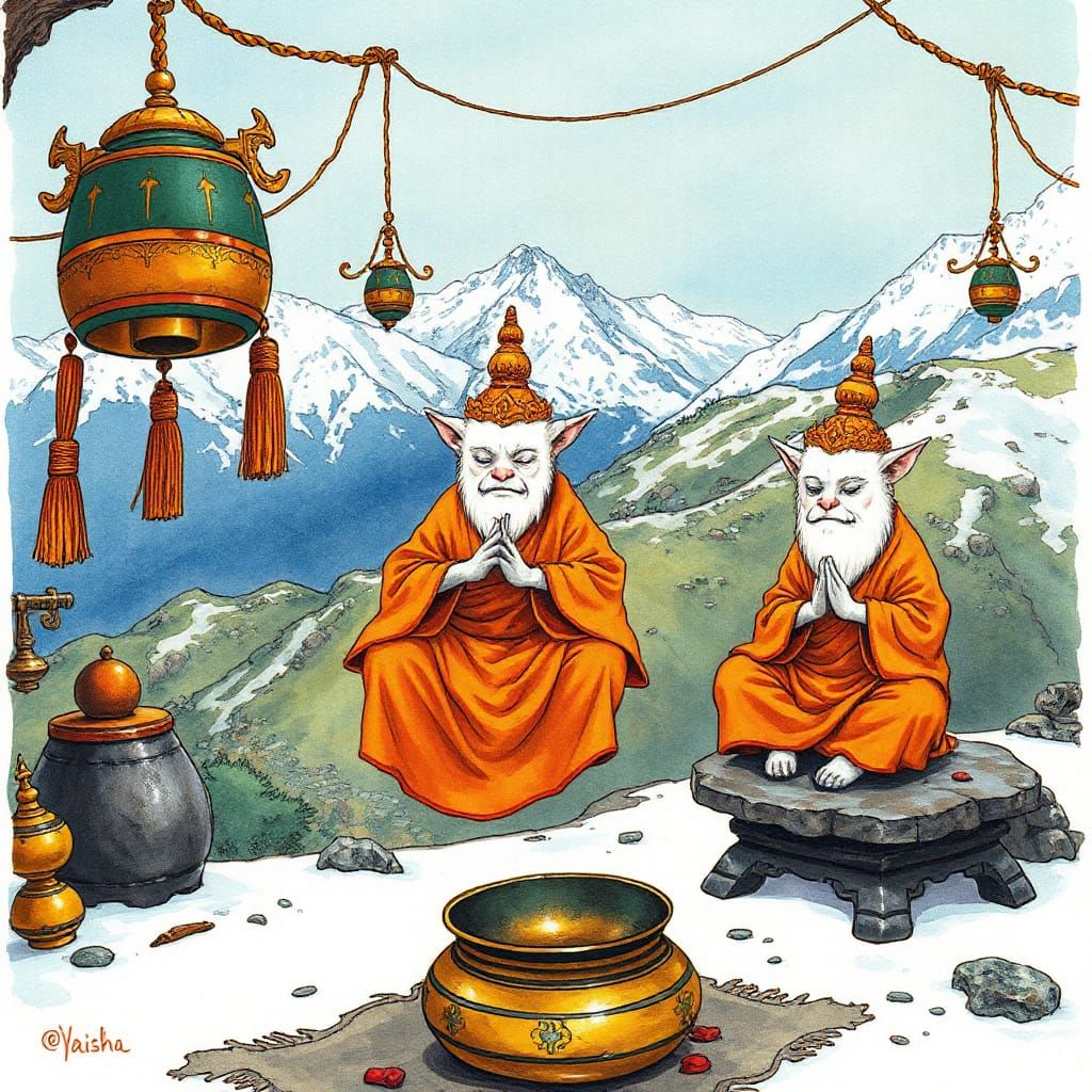 Meditating Yetis in Shangri-La: Fantasy Storybook Illustrati...
