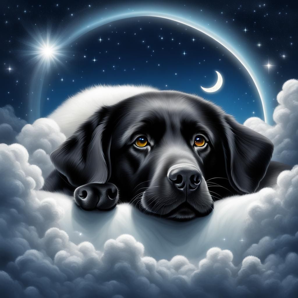 Dreaming Labrador on Cloud Under Starry Sky
