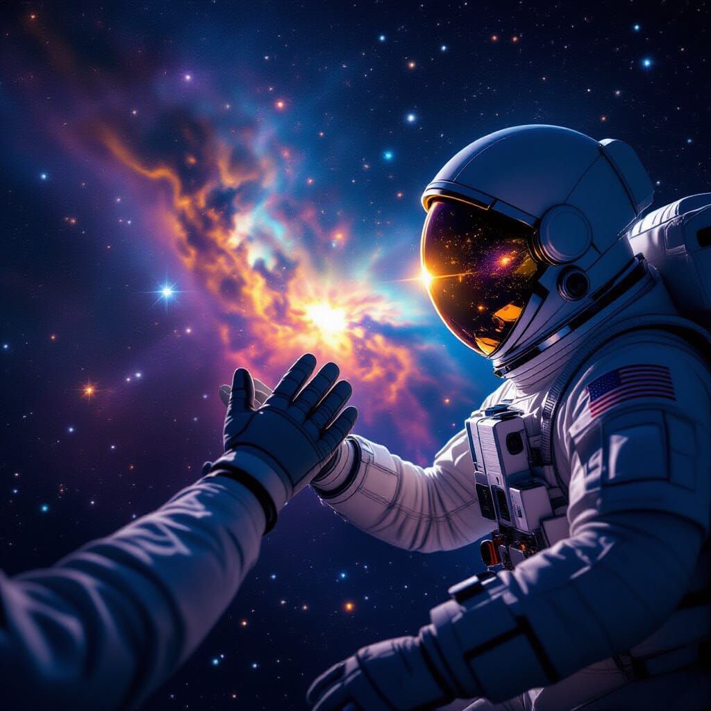 Astronaut Reaches for Cosmic Wonder in Deep Space