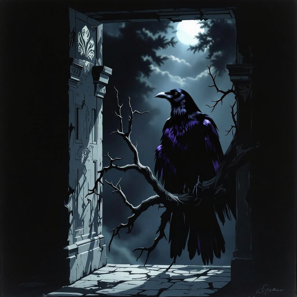 Majestic Raven in Twilight Gothic Fantasy Style