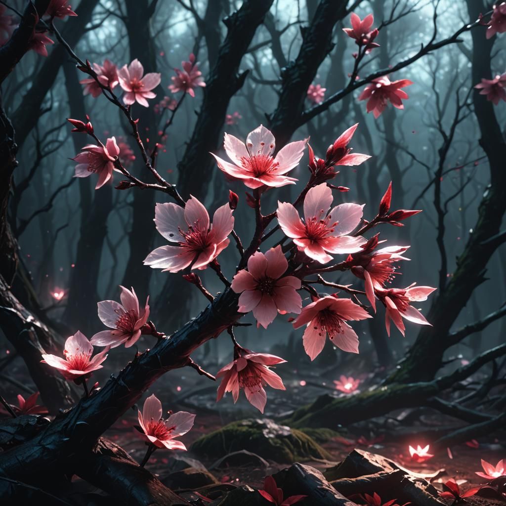 Bloodied Crystal Sakura in Dark Fantasy Style