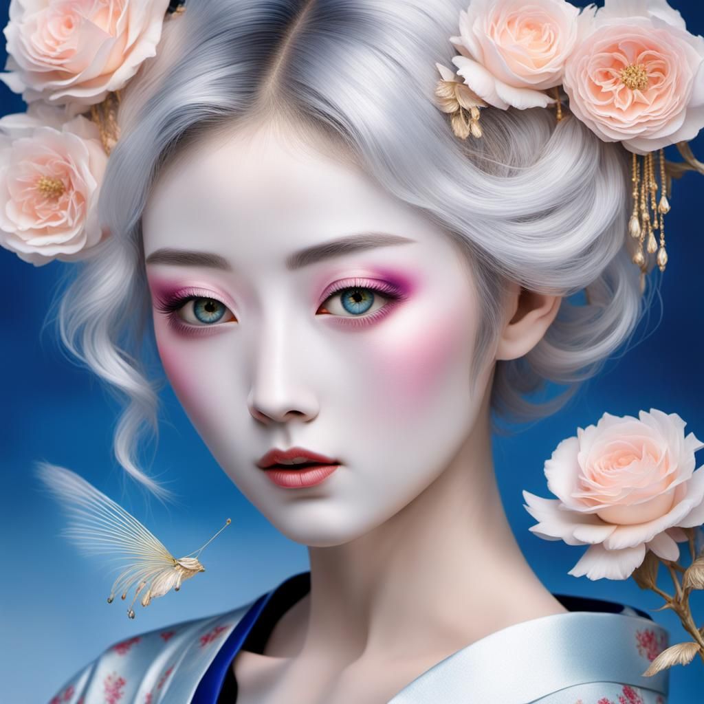 Ethereal Geisha Angel in Celestial Rose Garden
