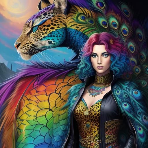 Woman with Dragon Scales and Peacock Hair, Comic Art