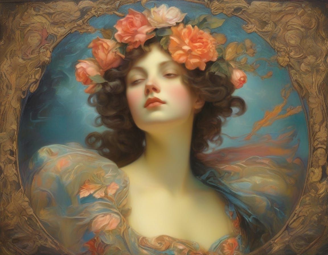 Ethereal Woman Emerges from Cosmic Vortex: Baroque Painting