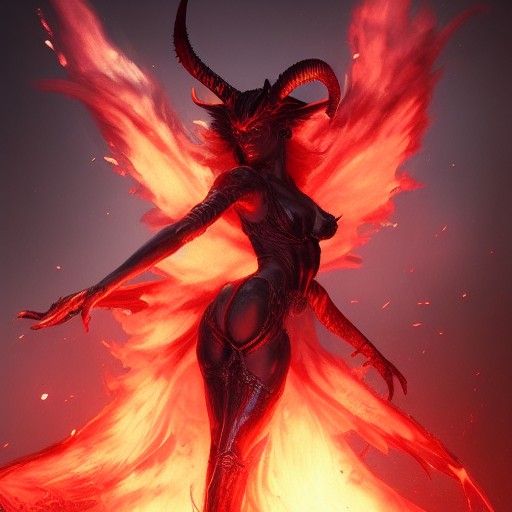 Devil Queen Throwing Flames in Dark Fantasy Style