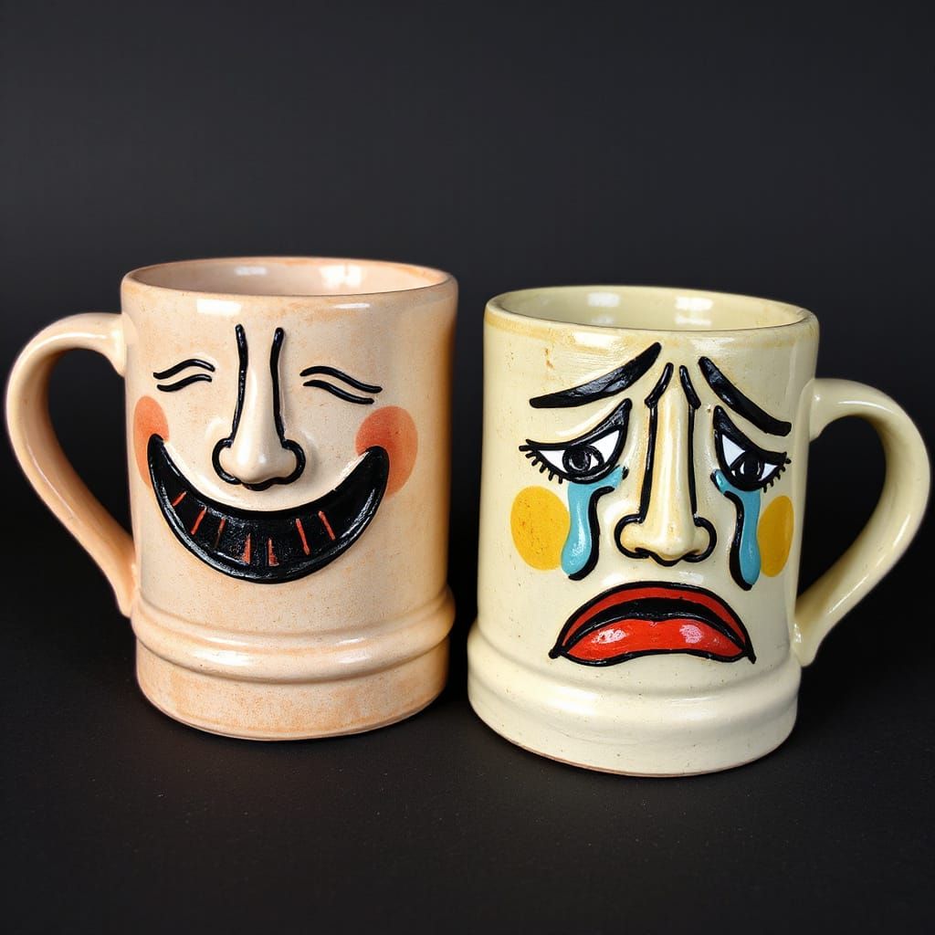 Ceramic Mugs Conveying Joy and Sorrow