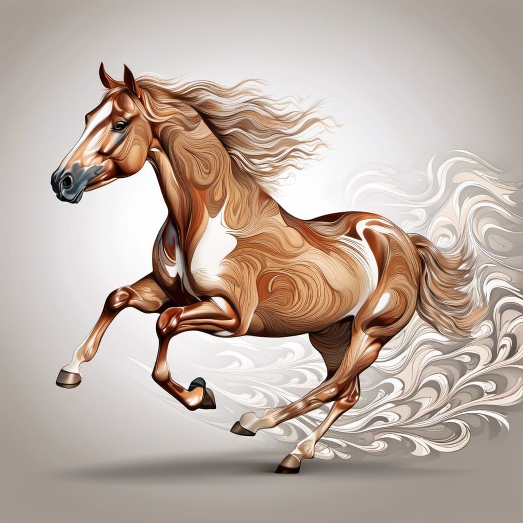 Chestnut Horse Galloping with Abstract Fractal Elements