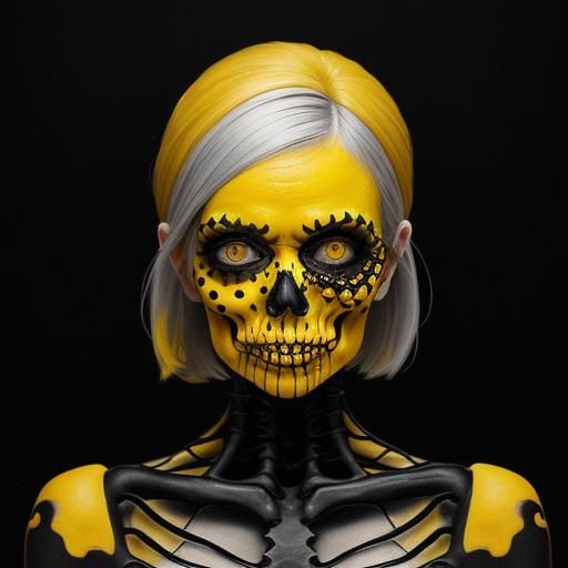 Mustard Yellow Skeleton with Lemon Slice in Cyberpunk Style