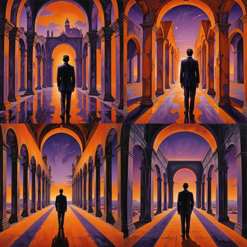 Surreal Oil Paintings of Endless Archways in a Melting Matte...