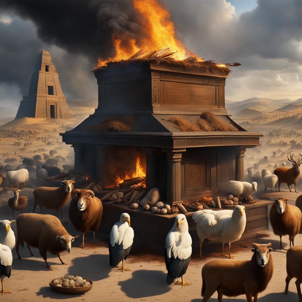 Noah's Altar: Biblical Scene in Hyperrealism