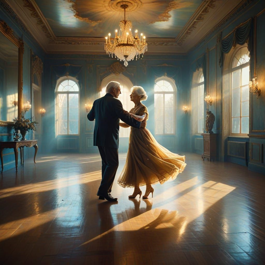 Double Exposure: Old Couple Dances with Shadow Selves