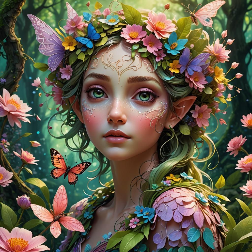 Spring Fae Portrait in Stylized 3D Digital Art
