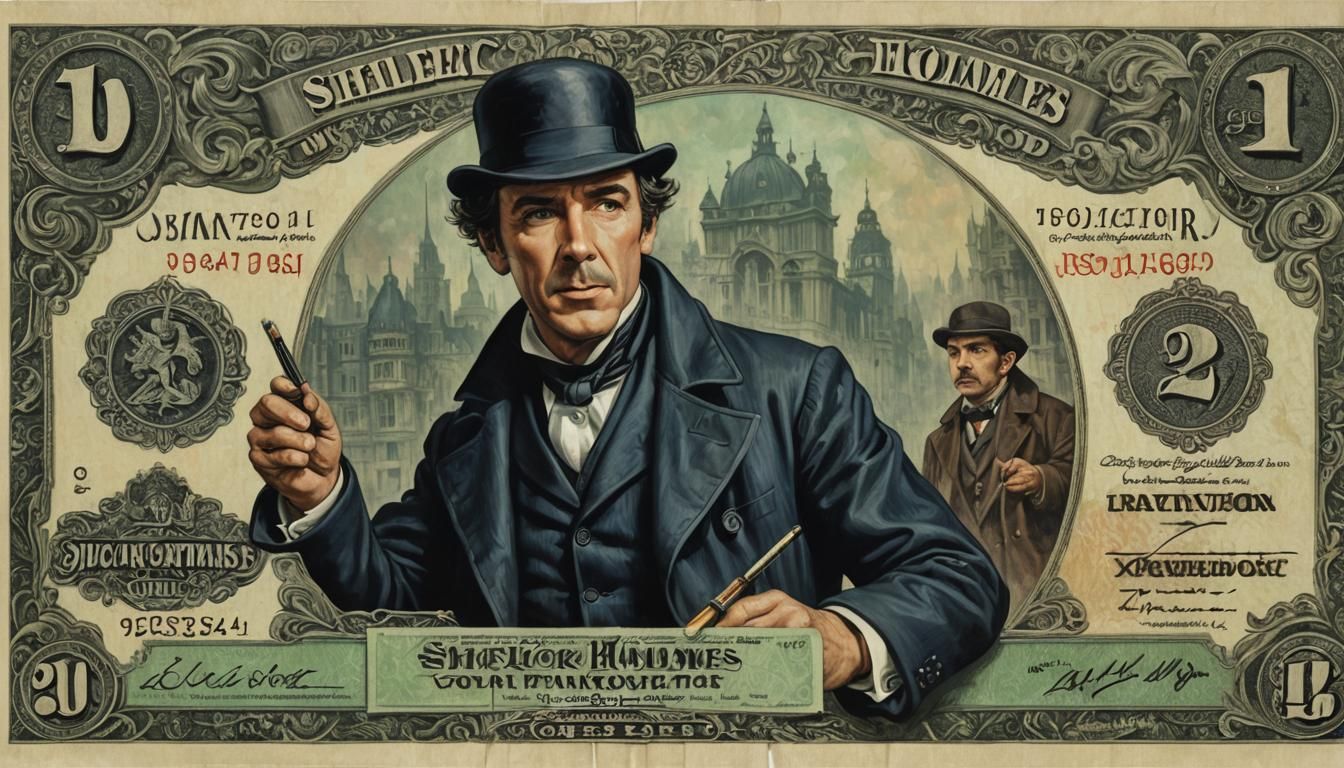 Sherlock Holmes Colorful Banknote Art in Oil