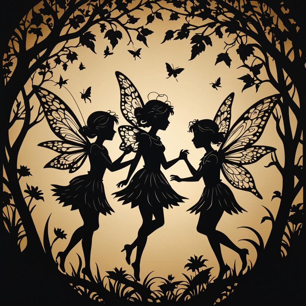 Fairies in Shadow Puppetry Style Paper Cut