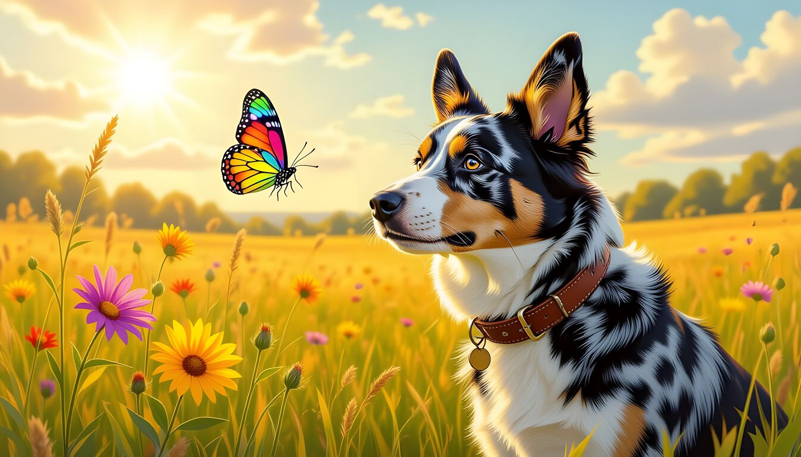 Australian Cattle Dog and Butterfly Encounter