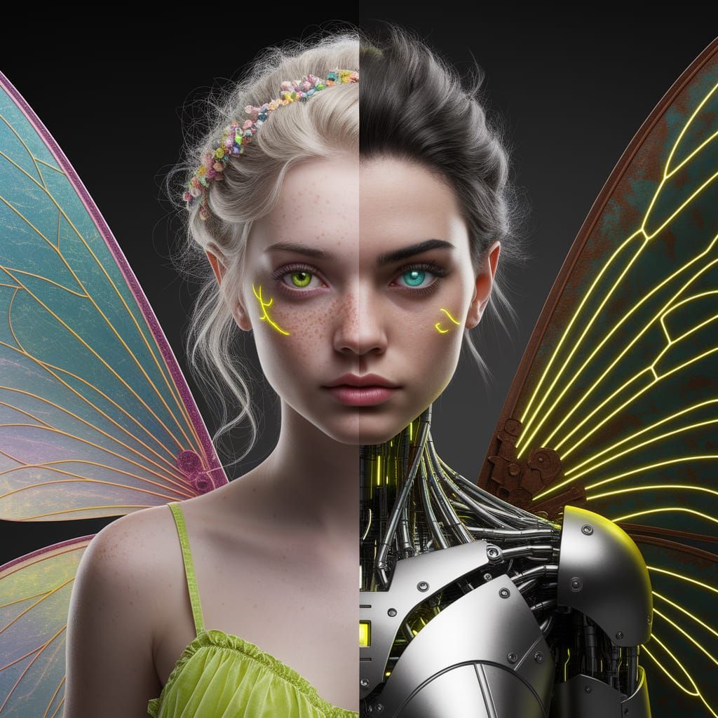 Fairy and Android Portrait in Giger Style