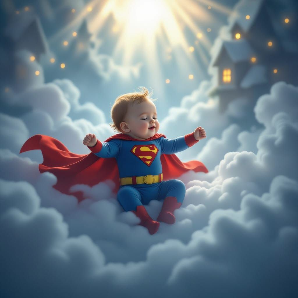 Heroic Baby Floats in Ethereal Mist