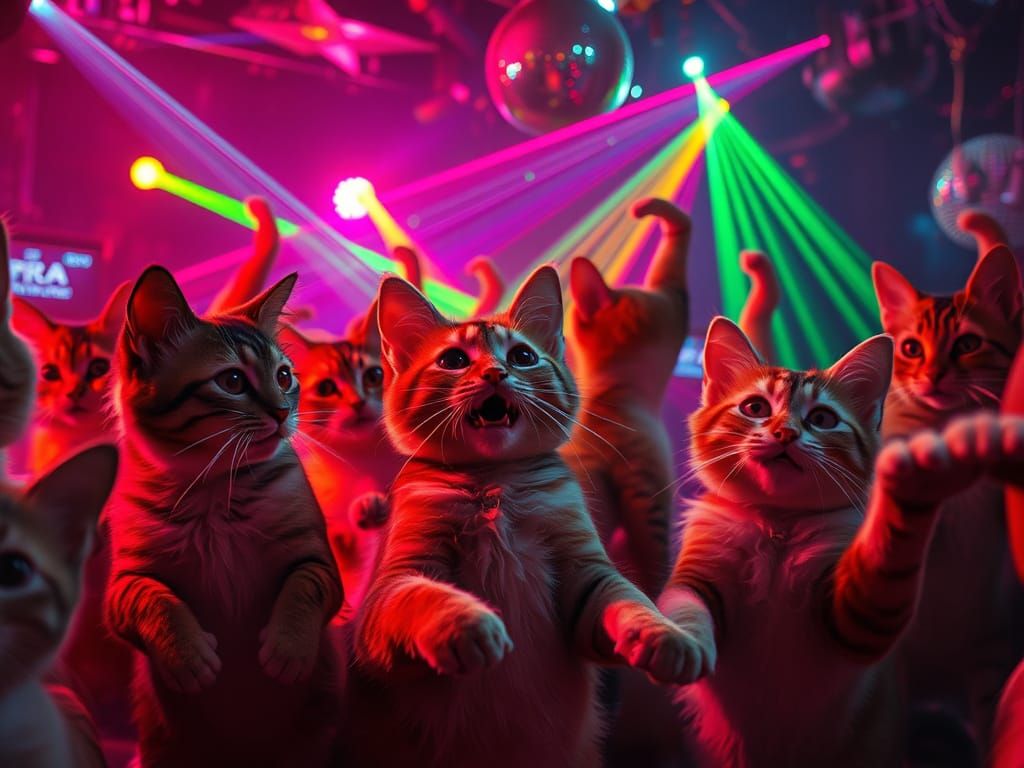 Anthropomorphic Cats Party in Nightclub