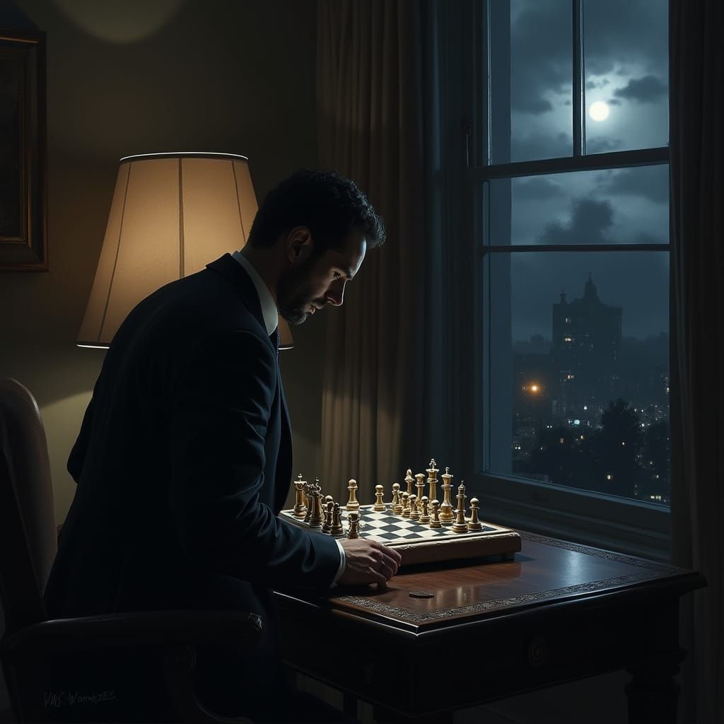 Ominous Chess Game in Rutkowski Style
