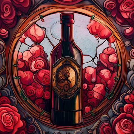 Wine Bottle Clock in Art Nouveau Style