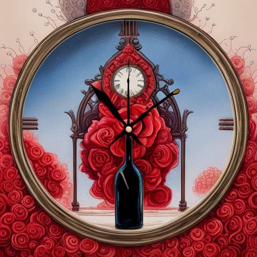 Wine Bottle Clock in Gothic Art Nouveau Style