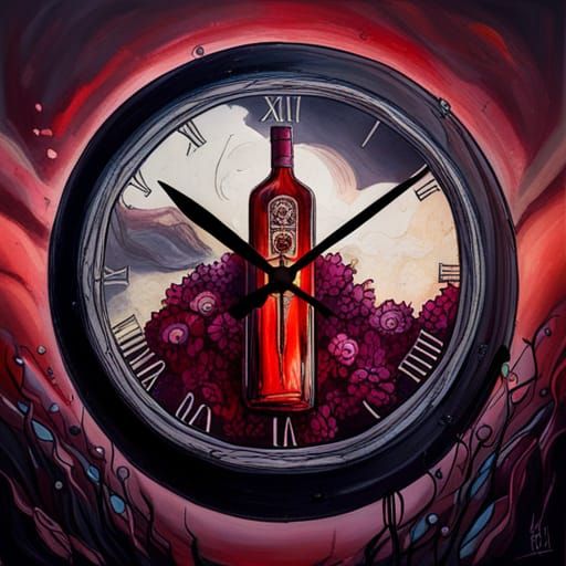 Wine Bottle Clock in Gouache Style