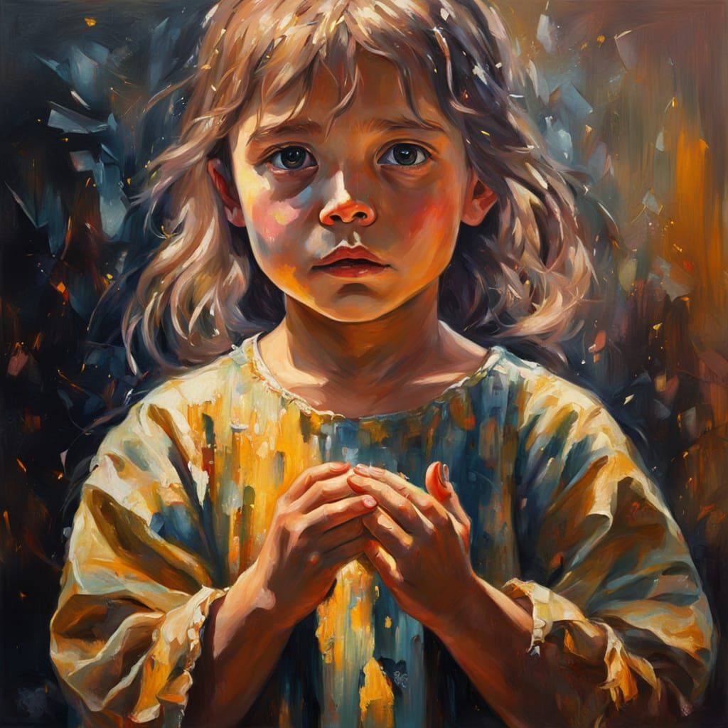 Scared Girl in Expressionist Oil Painting