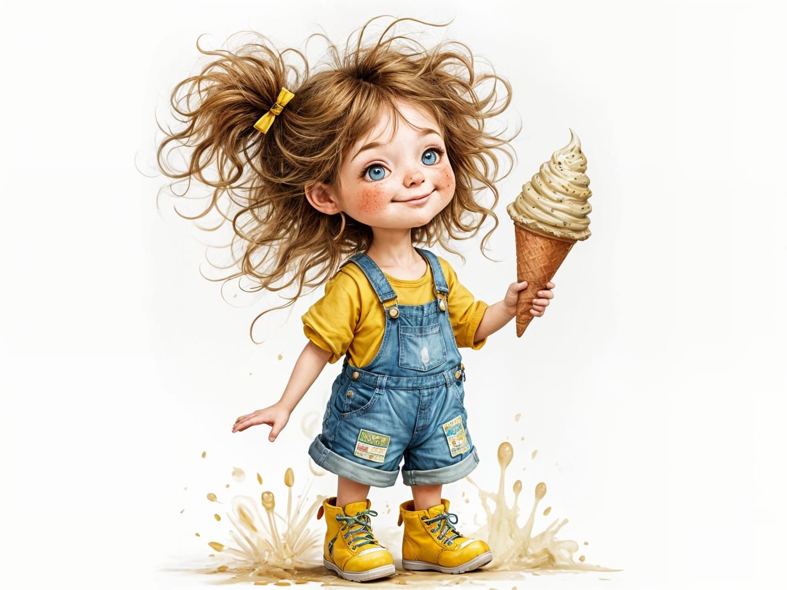 Whimsical Watercolor: Girl Enjoys Ice Cream