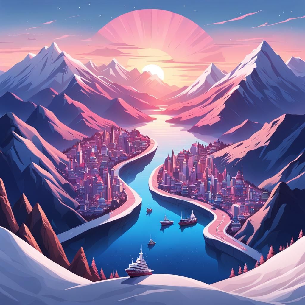 Sapphire River Flows Through White Marble Mountain City