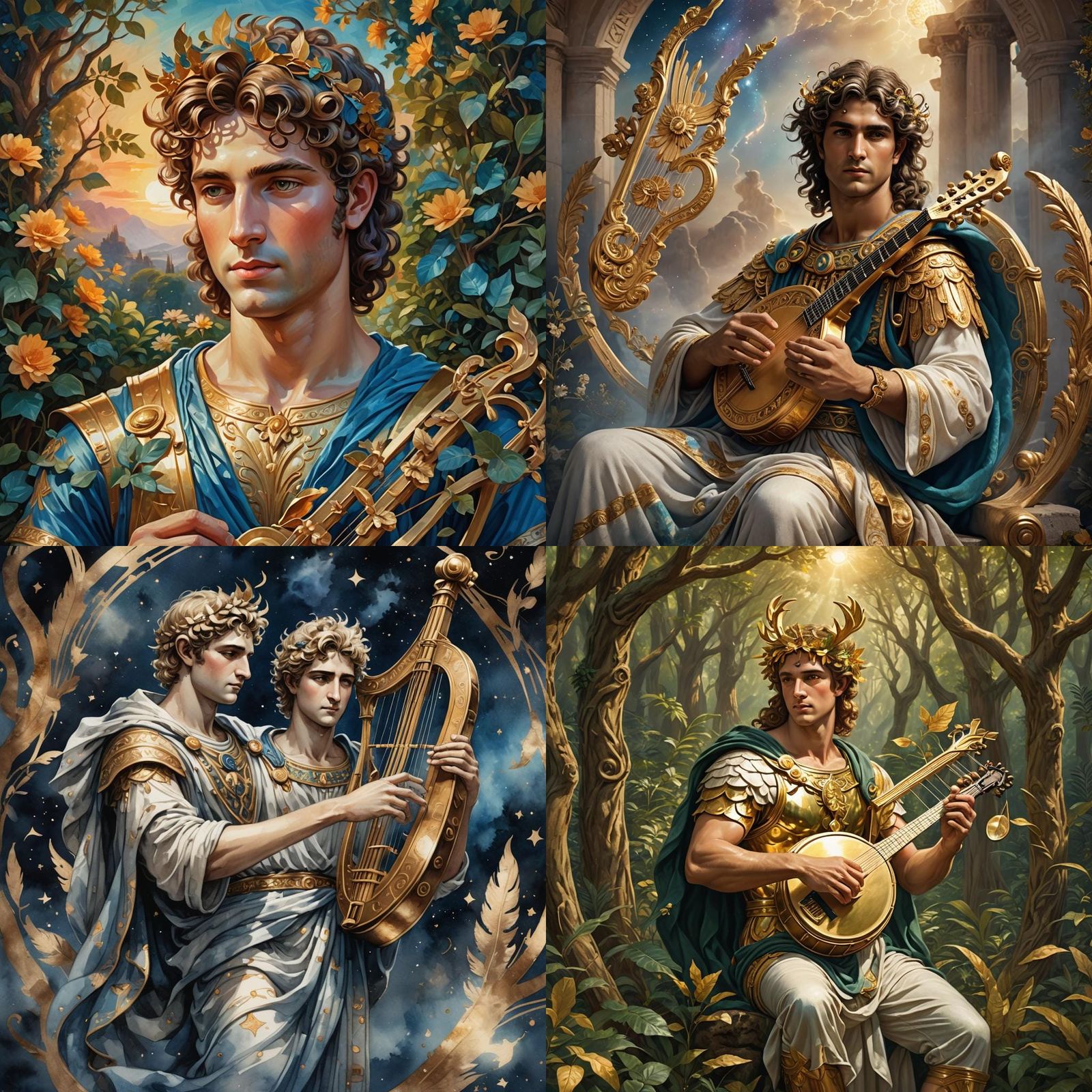 Apollo, Greek God with Lyre, Detailed Painting