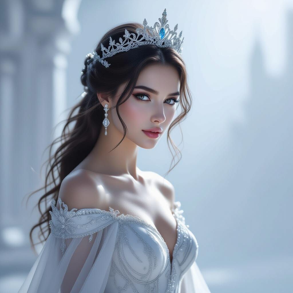 Serene Queen in Misty Void, Minimalist Elegance