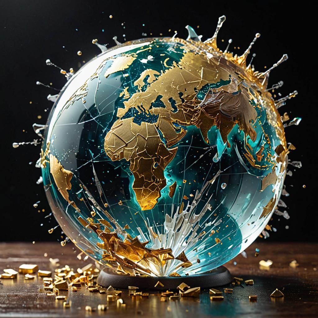 Exploding Earth Globe with Golden Liquid