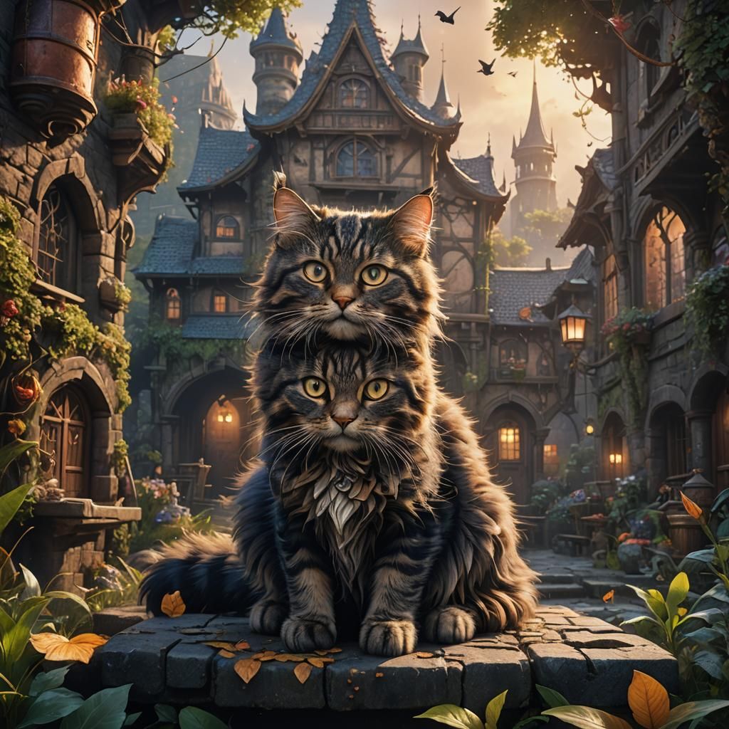 Fantastical Morning Cat in Detailed Matte Painting