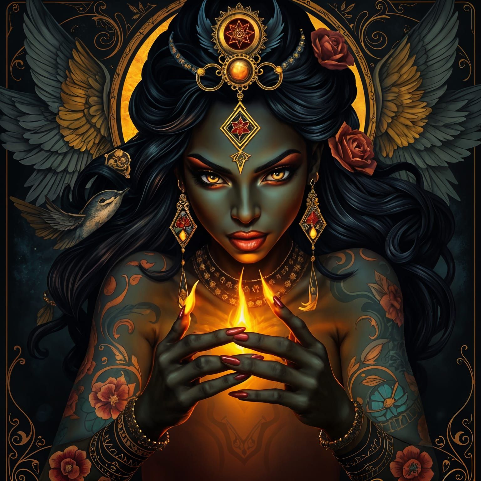 Goddess of Dark Magick with Glowing Tattoos