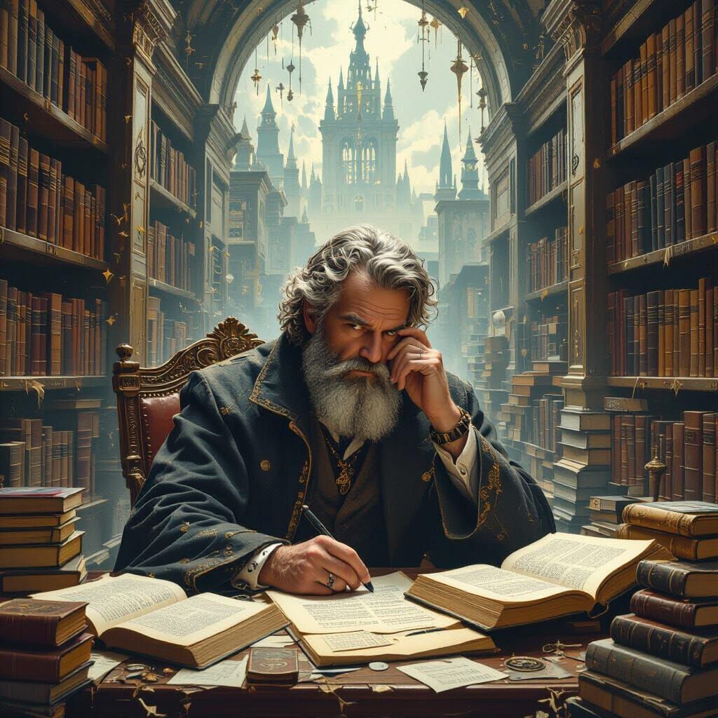 Philosopher Ponders Value Amidst Ancient Tomes
