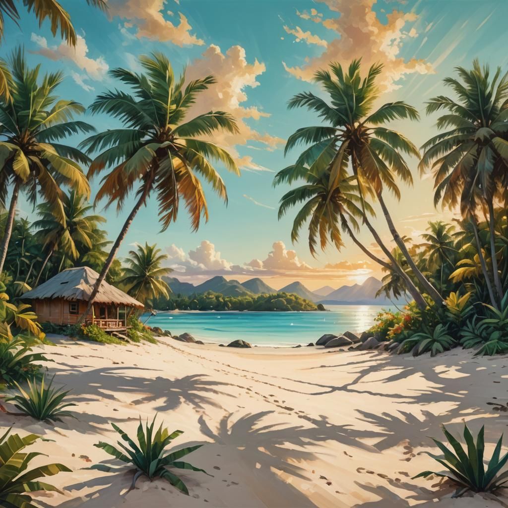 Fijian Island Paradise in Vibrant Oil Painting Style