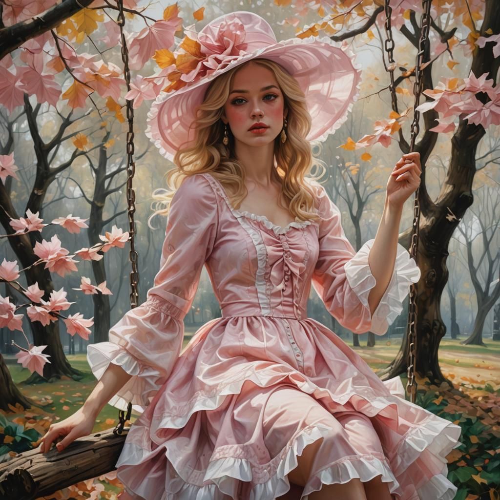 Baroque Painting of Girl on Swing